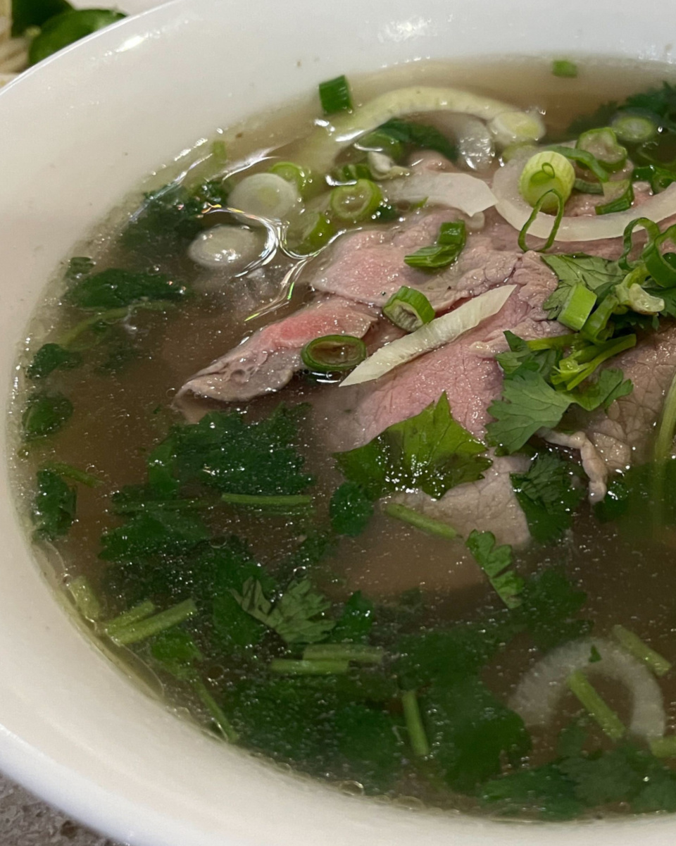 Steak Pho with a lot of green onion and cilantro